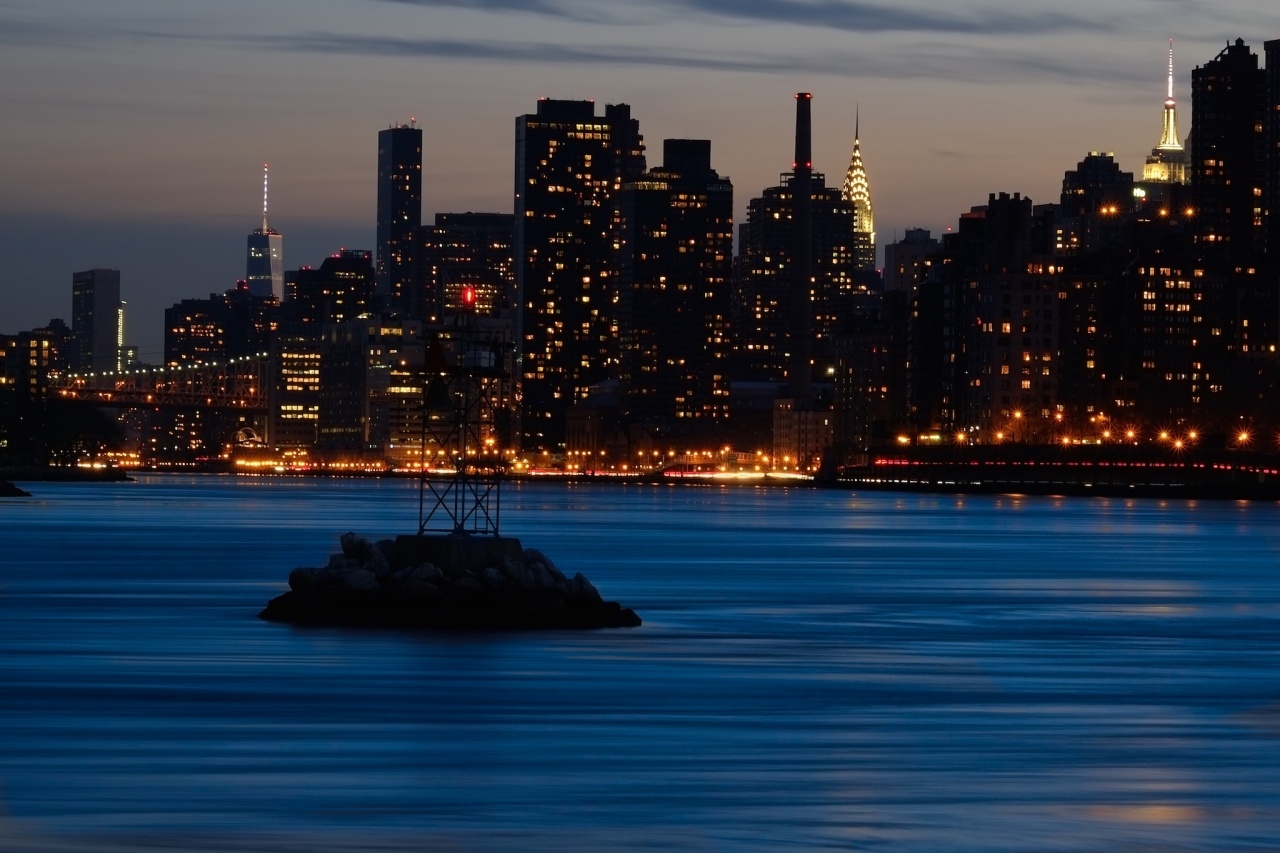 Manhattan Night Skyline From Randall's Island